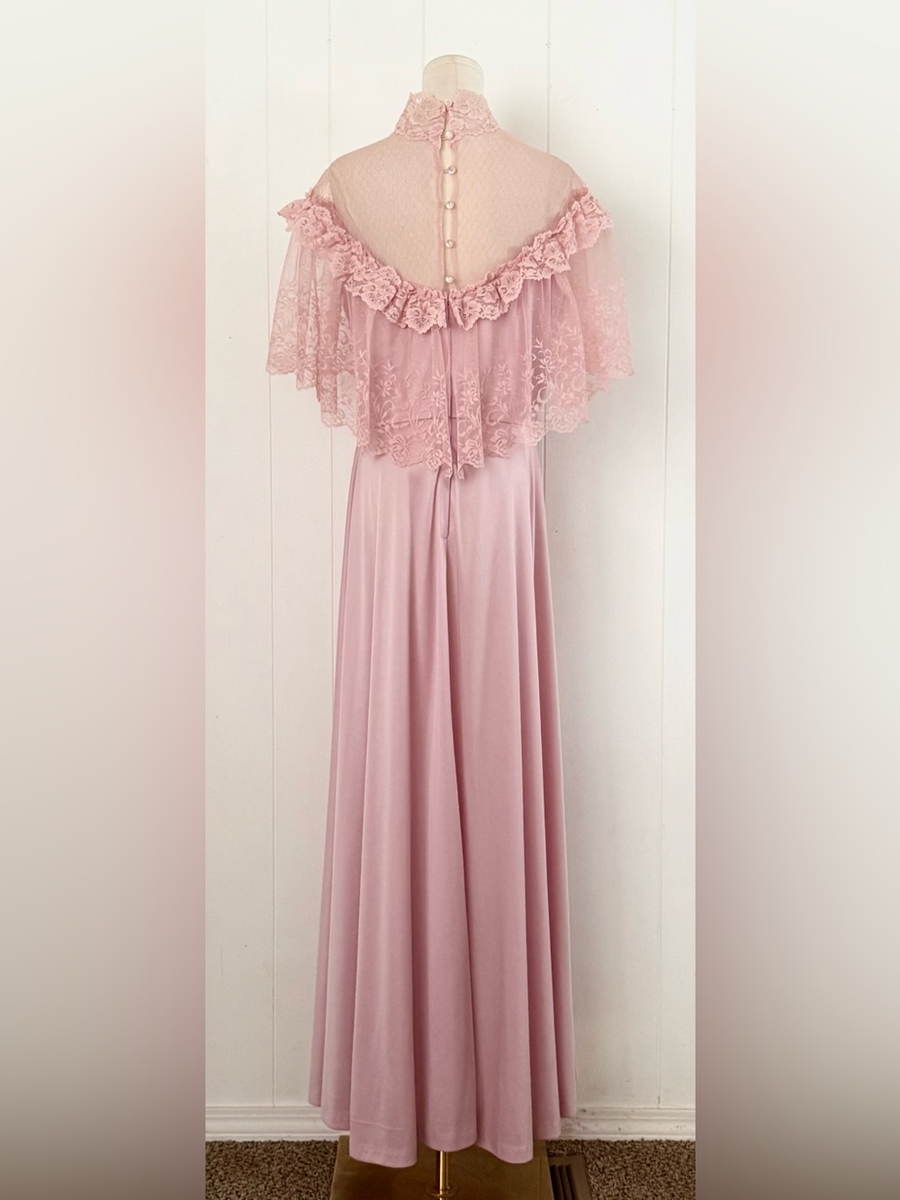 Vintage 80s JC Penney Lace Prom Maxi Dress Light Pink Modern 10/12 Prairie Gown - Picture 6 of 13